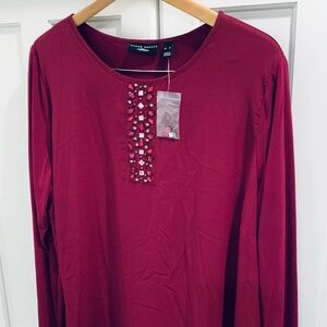 Susan Graver Artisan Wine Tunic w/Rhinestone Design XL NWT